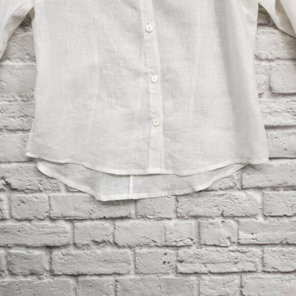 Stina Sayre White 100% Linen Collared Button Up Shirt Lagenlook  XL - Picture 2 of 13